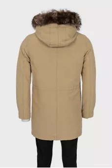 Men's leather and textile parka