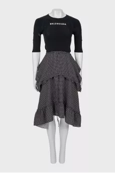 Polka dot dress with brand logo