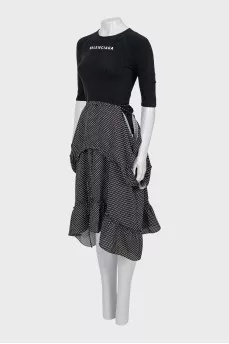 Polka dot dress with brand logo