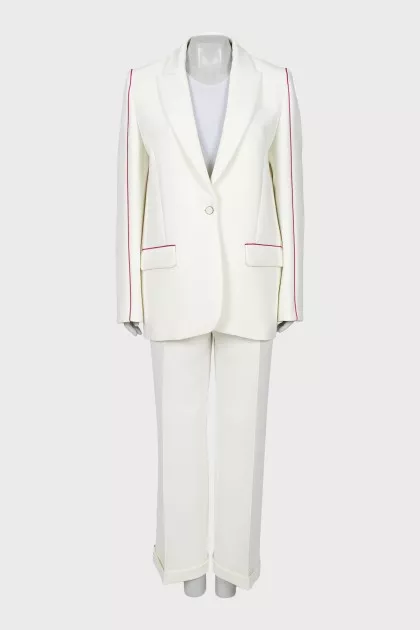 White suit with accent stripes