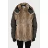 Double-sided fur coat with removable hood