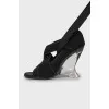 Textile shoes with transparent wedge heels