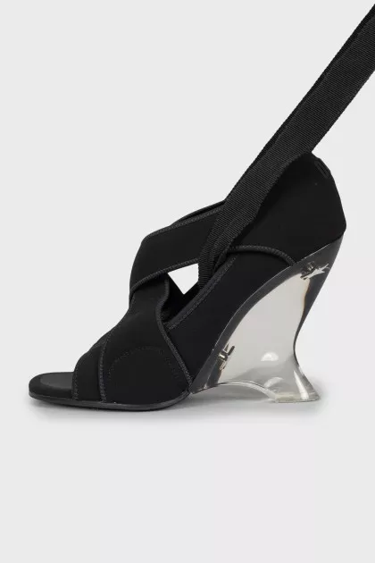Textile shoes with transparent wedge heels