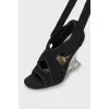 Textile shoes with transparent wedge heels