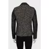 Fitted jacket in tweed and leather
