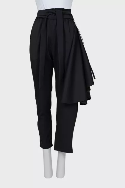 Asymmetrical cut trousers with stripes