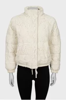 Down jacket decorated with lace