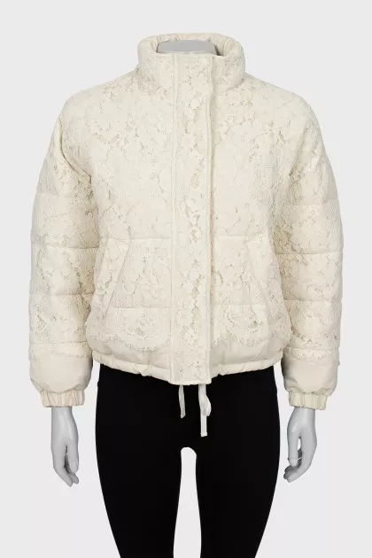 Down jacket decorated with lace