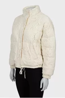 Down jacket decorated with lace