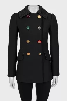 Wool coat with accent buttons