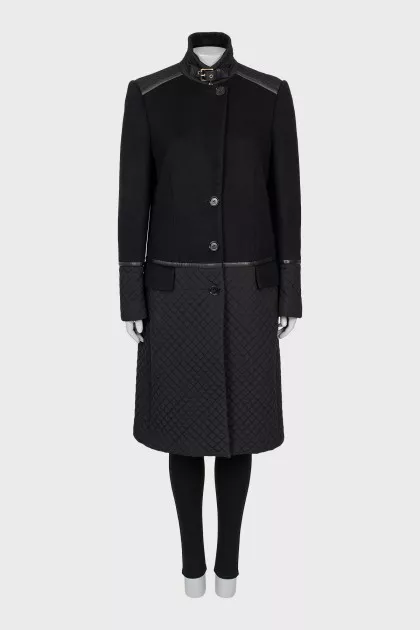 Wool coat with quilted elements