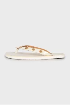 White flip flops with eyelet