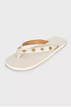 White flip flops with eyelet