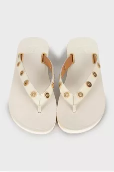 White flip flops with eyelet