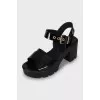 Black leather sandals with heels