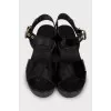 Black leather sandals with heels