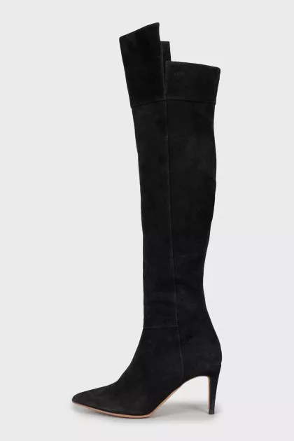 Suede stiletto heeled over-the-knee boots