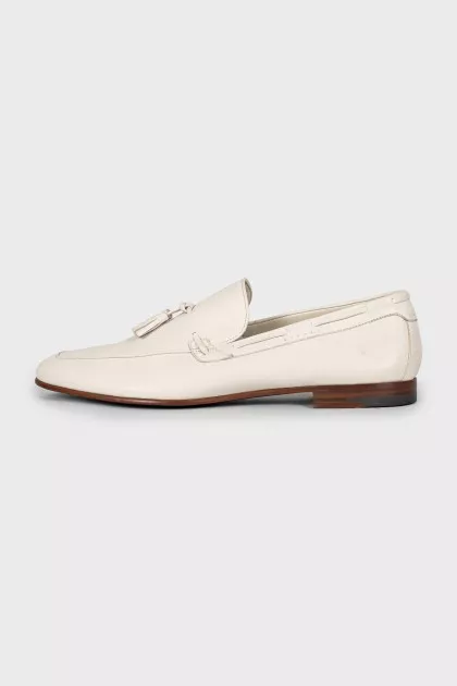 Men's white leather loafers
