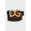 Leather belt with accent buckle