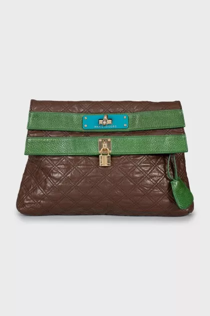 Leather clutch with gold lock