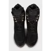 Wedge boots made of textile and suede