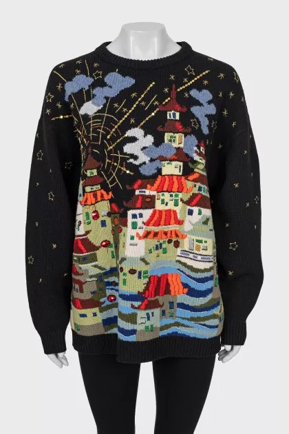 Oversized sweater with embroidery and sequins