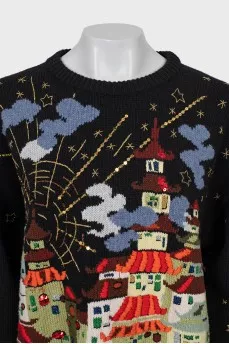 Oversized sweater with embroidery and sequins