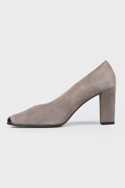 Gray square toe pumps