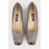 Gray square toe pumps