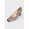 Gray square toe pumps