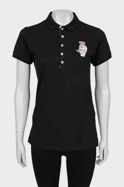 Black Polo Shirt with Embroidery
