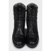 Leather boots with black and white upper
