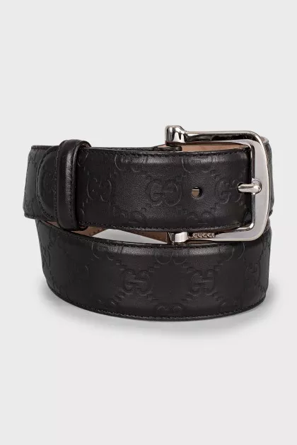 Brown leather belt with branded embossing