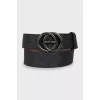 Leather belt with branded buckle