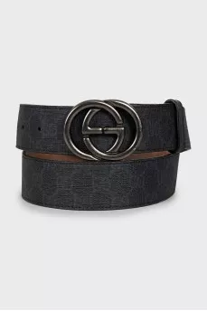Leather belt with branded buckle