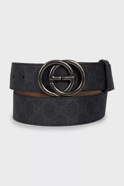 Leather belt with branded buckle