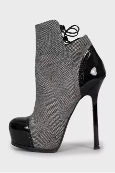 Checkered fabric ankle boots