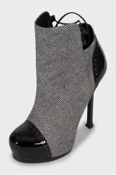 Checkered fabric ankle boots