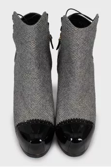 Checkered fabric ankle boots