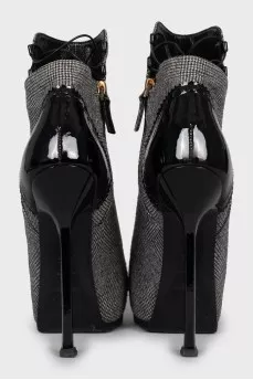 Checkered fabric ankle boots