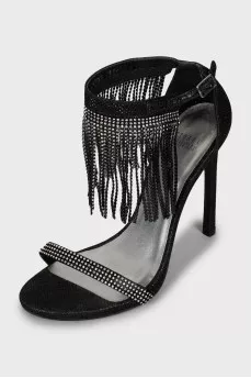 Leather sandals with crystals