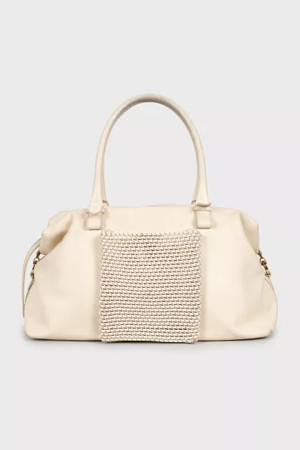 Leather bag with woven pocket