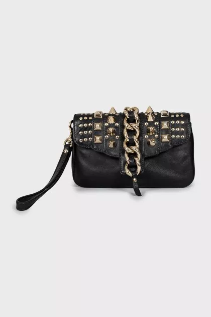 Leather clutch with metal decor