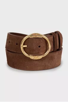 Leather belt with oval buckle
