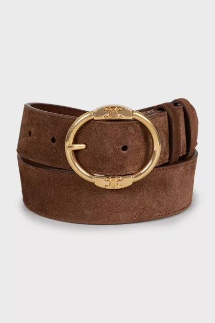 Leather belt with oval buckle