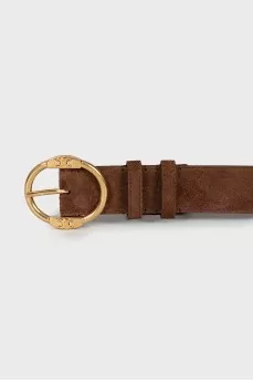 Leather belt with oval buckle