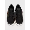 Leather sneakers with gold logo