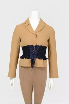 Beige jacket with corset belt