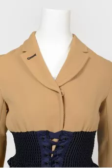 Beige jacket with corset belt
