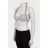 Striped swimsuit with tag